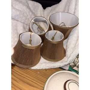 Set of 4 Brown Fabric Bell Lamp Shades Clip On Small Accent Lamps